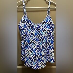 Sonnet Shores Size 12 Blue/White Tankini Top NWT